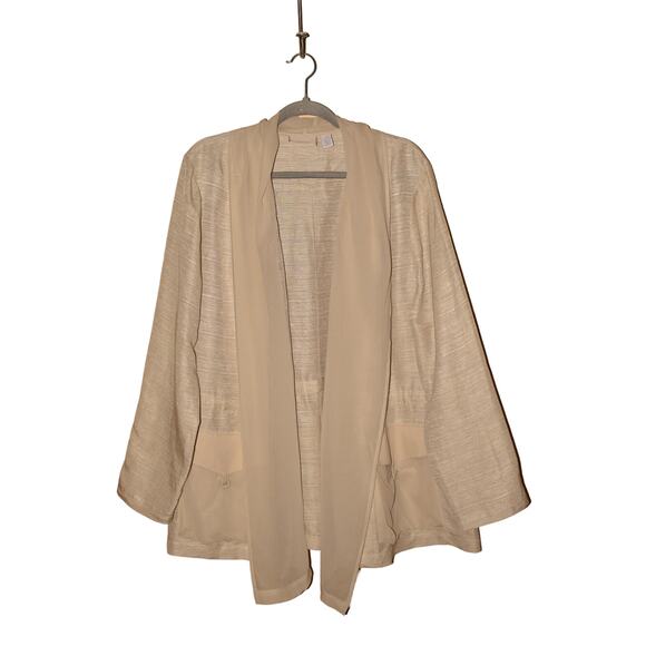 CHICO'S $129 Linen Silk Open Jacket w/ Silk Chiffon Trim Beige Chico's 3 / US XL - Picture 1 of 4